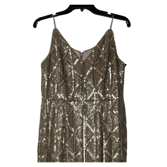 Adrianna Papell Sequin Gown Womens 6 Gold Maxi Sheath Dress Sparkly Formal - Picture 1 of 11